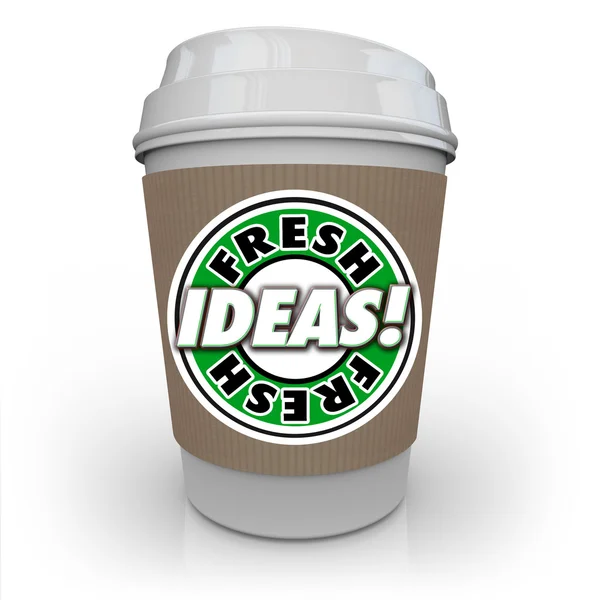 Frisse ideeën woorden op een koffiekopje — Stockfoto