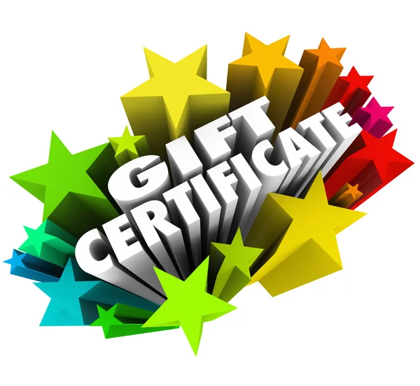 Gift Certificate palavras cercadas por estrelas coloridas — Fotografia de Stock