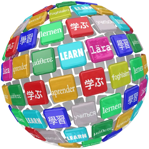Lära sig ordet som översätts på olika språk — Stockfoto