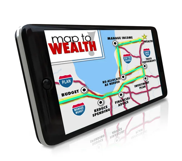 Map to Wealth navigation on GPS — Stock Photo, Image
