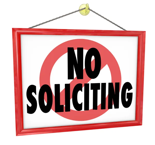 No Soliciting sign in a home or business window — Stock Photo, Image
