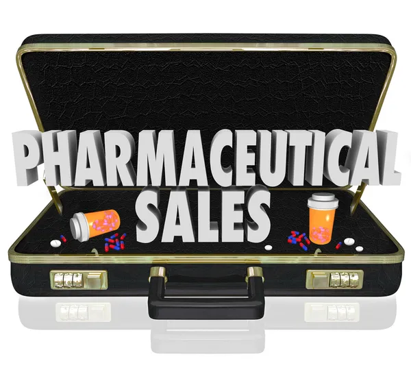 Pharmaceutical Sales 3d words in a black leather briefcase — Stock Photo, Image