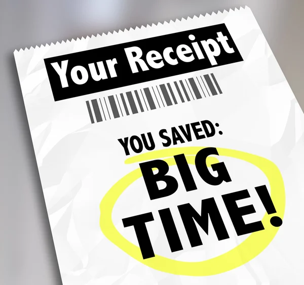 Your Receipt "You Saved Big Time" Store Purchases — Stock Photo, Image