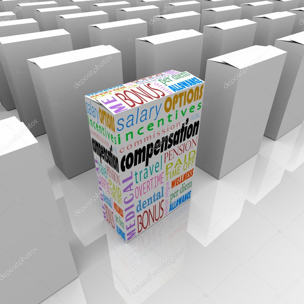 Compensation total package words on a box among many competing employers