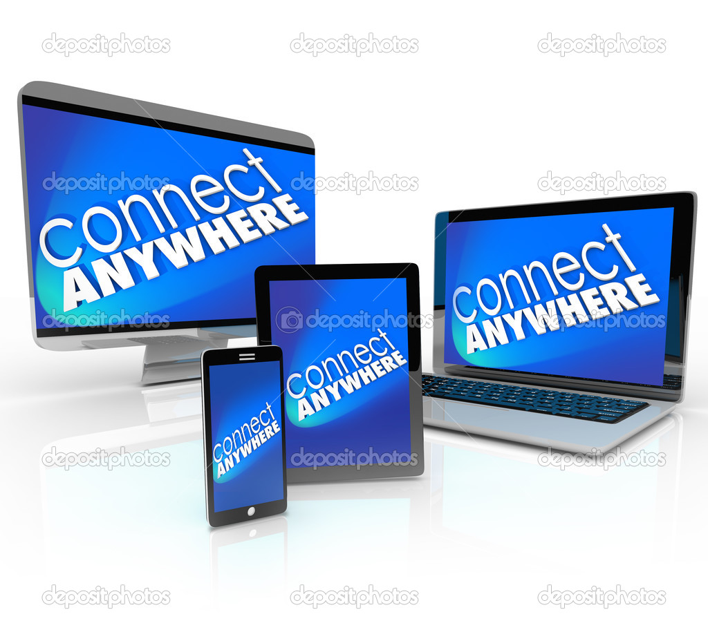 Connect Anywhere words on several computer devices