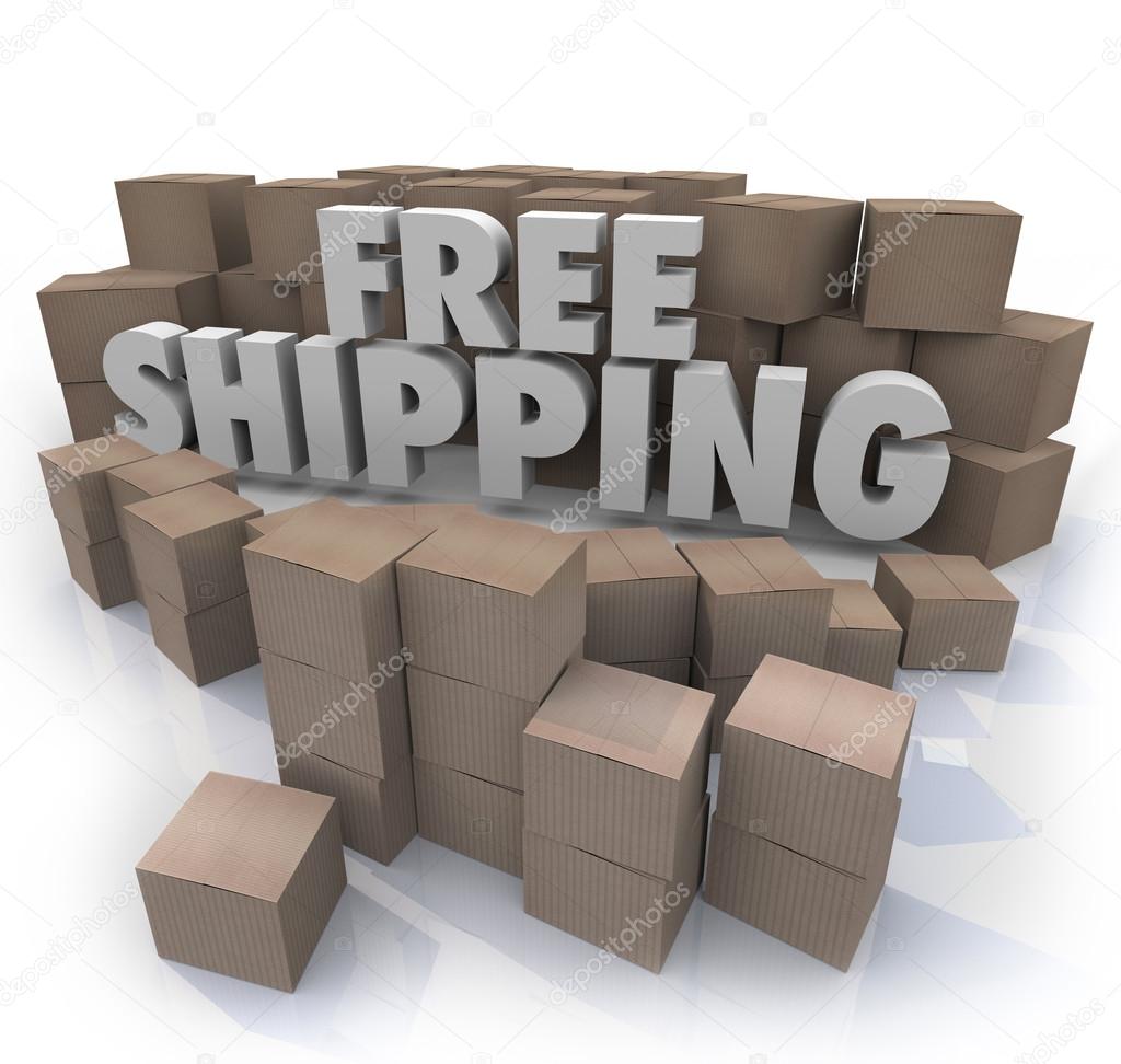 Free Shipping words surrounded by cardboard boxes