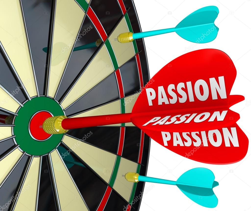 Passion word on a dart hitting a target