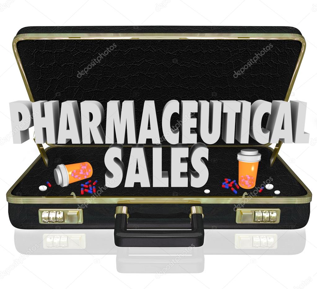 Pharmaceutical Sales 3d words in a black leather briefcase