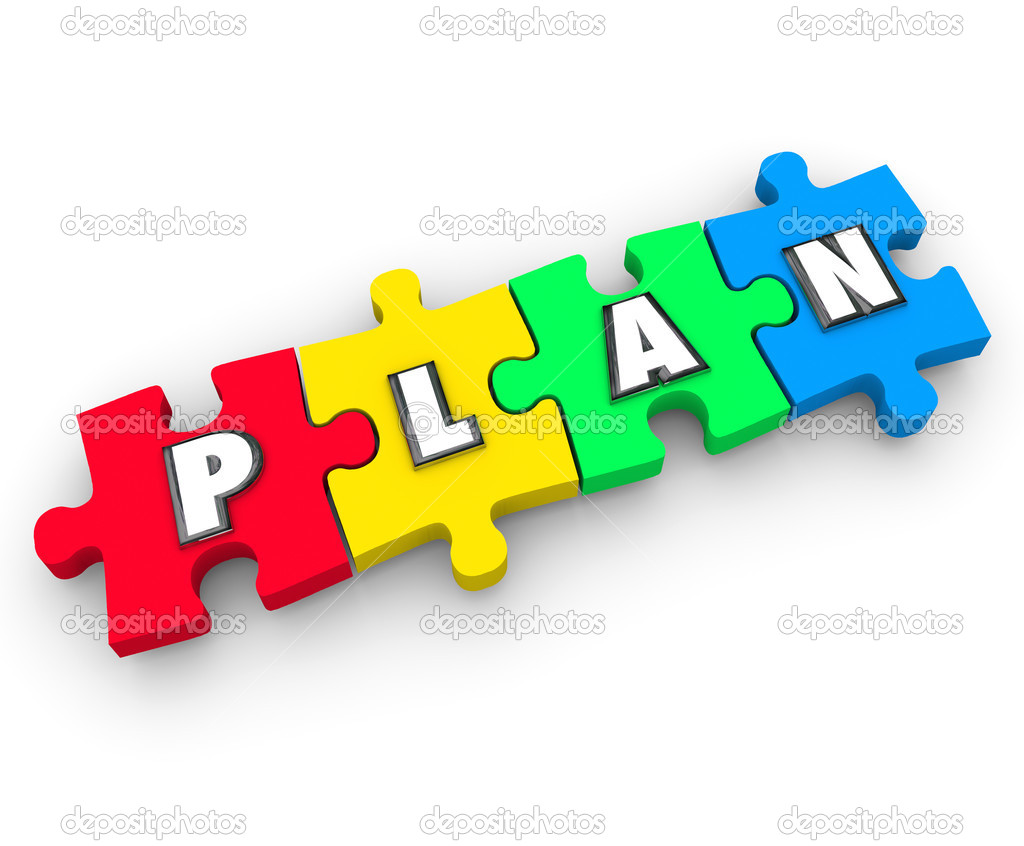 Plan letters on puzzle pieces put together — Stock Photo © iqoncept