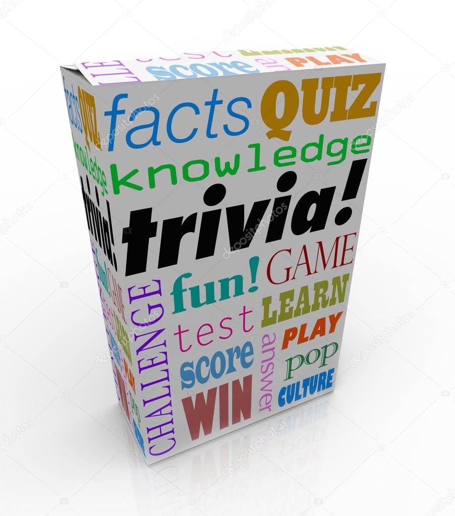 Trivia word on a box or package for a game