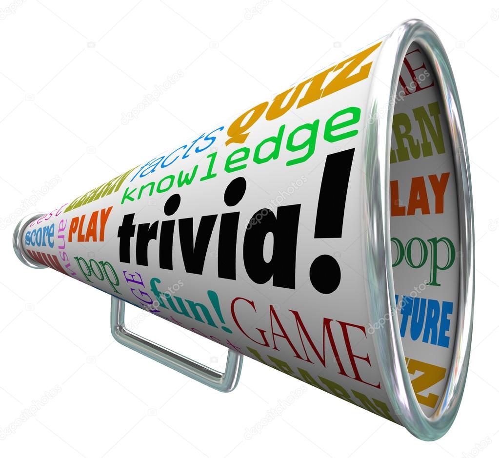 Trivia words on a bullhorn or megaphone to quiz