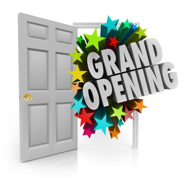 Grand Opening Words Stars Open Door Big Sale Invitation clipart