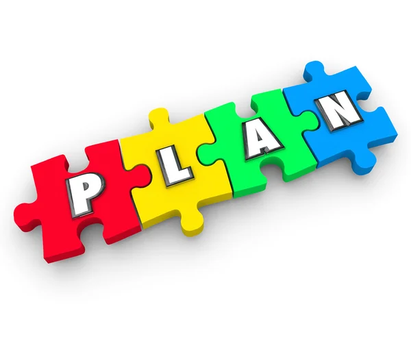 Plan Wort Puzzleteile Business Management Strategie — Stockfoto