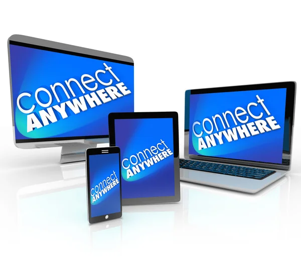 Connect Anywhere Computer Laptop Smart Phone Desktop Tablet Devi — Stock Photo, Image