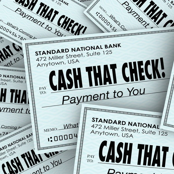 Cash That Check Money Payment Pile Fast Convenient Service — Stock Photo, Image