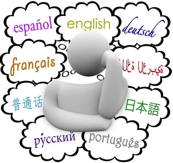 Languages Thought Clouds English Spanish German French — Stock Photo, Image