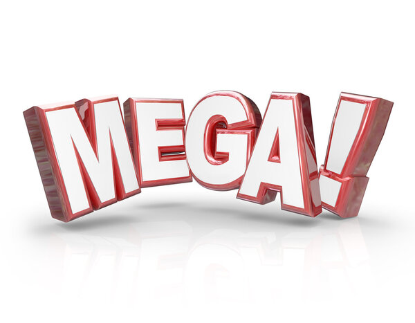 Mega word in red 3d letters