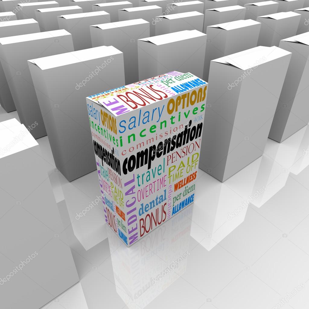 Compensation total package words on a box