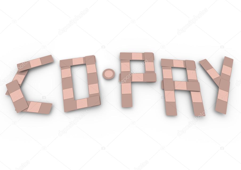 Co-Pay word spelled in bandages