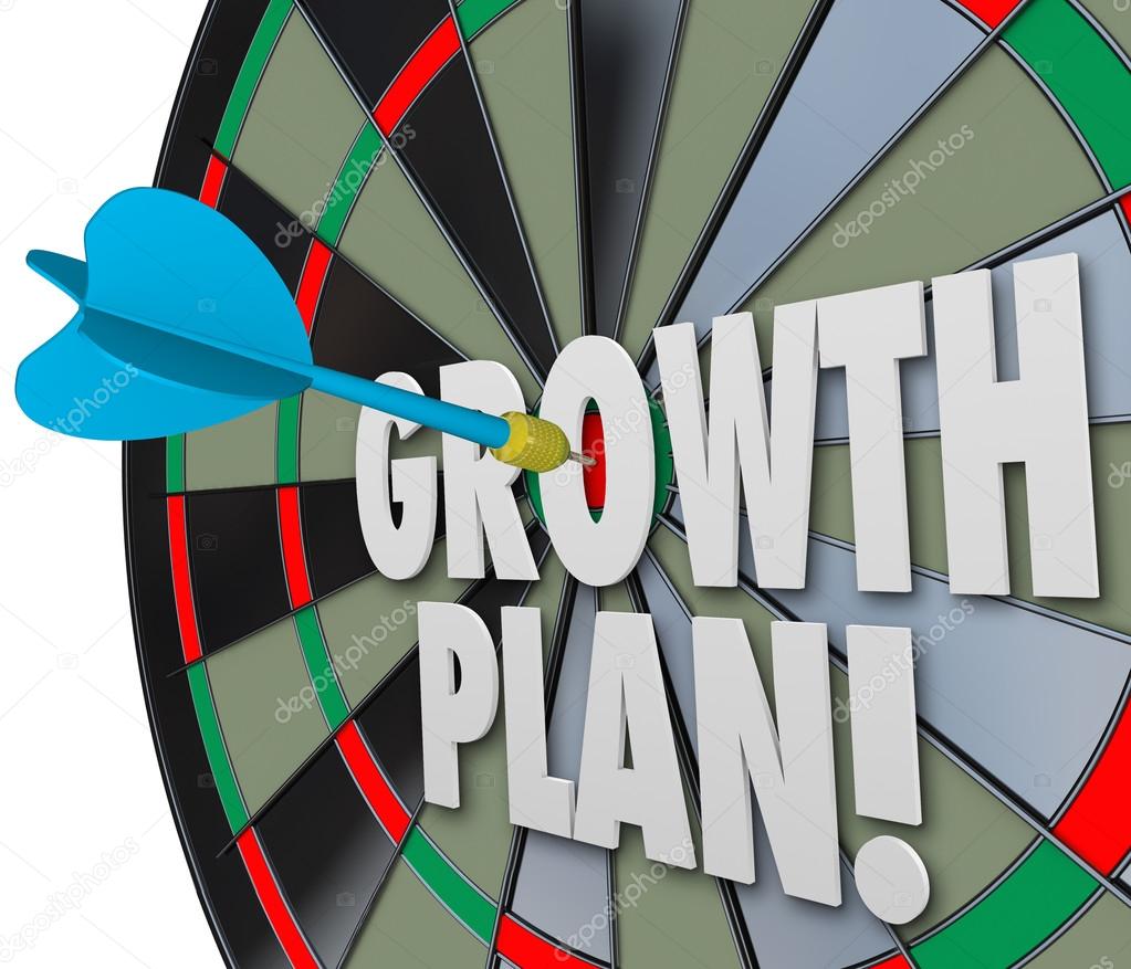 Growth Plan Words Dart Board Direct Hit Targeting Improvement In