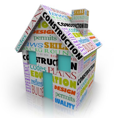 Construction related words on a 3d house clipart
