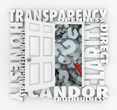 Transparency door opening to show a magnifying glass clipart