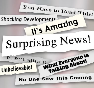 Surprising News headlines torn or ripped from newspapers clipart