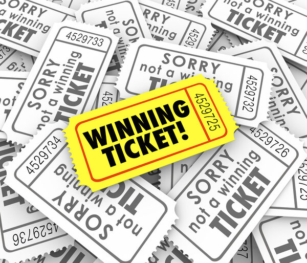 One winning ticket on pile of losing entries