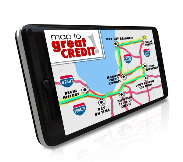 Mapa para Great Credit words on a smart phone — Fotografia de Stock