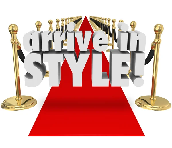 Arrive in Style 3d words on a red carpet — Stock Photo, Image