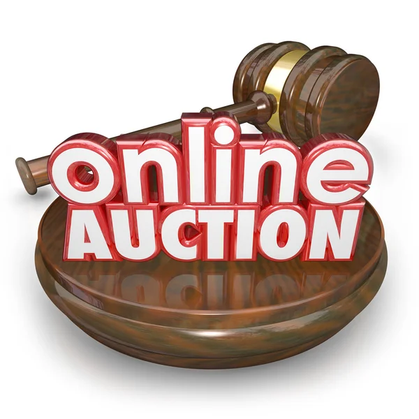 Online Auction 3d words on a wood block — Stock Photo, Image