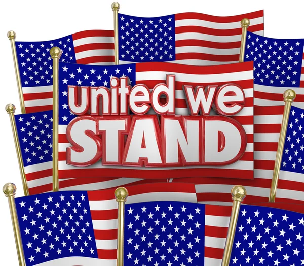 Yhtenäinen seisomme solidaarisuuden sanoja ja Yhdysvaltojen lippuja — kuvapankkivalokuva