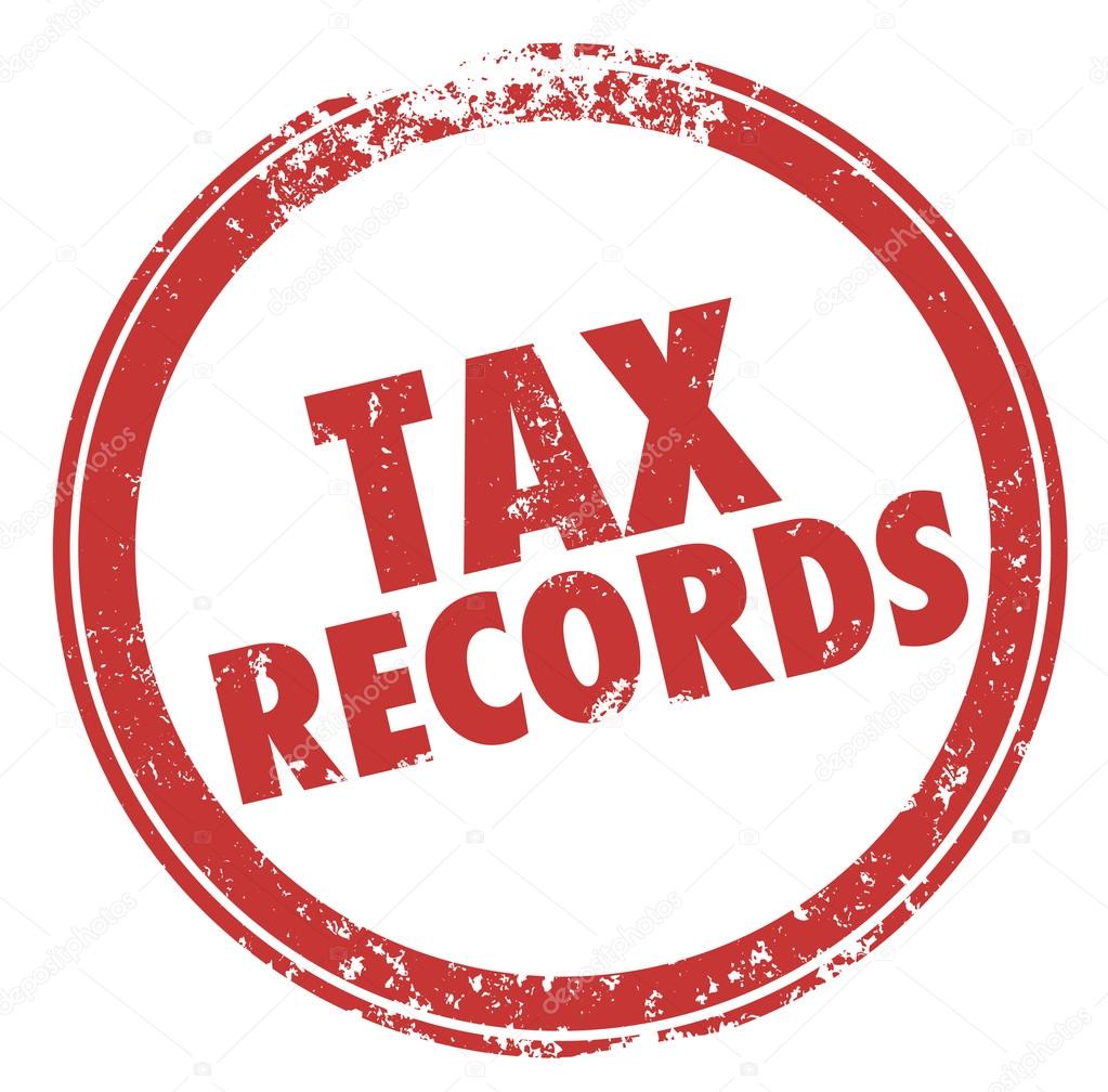 Tax Records words in a round red ink stamp