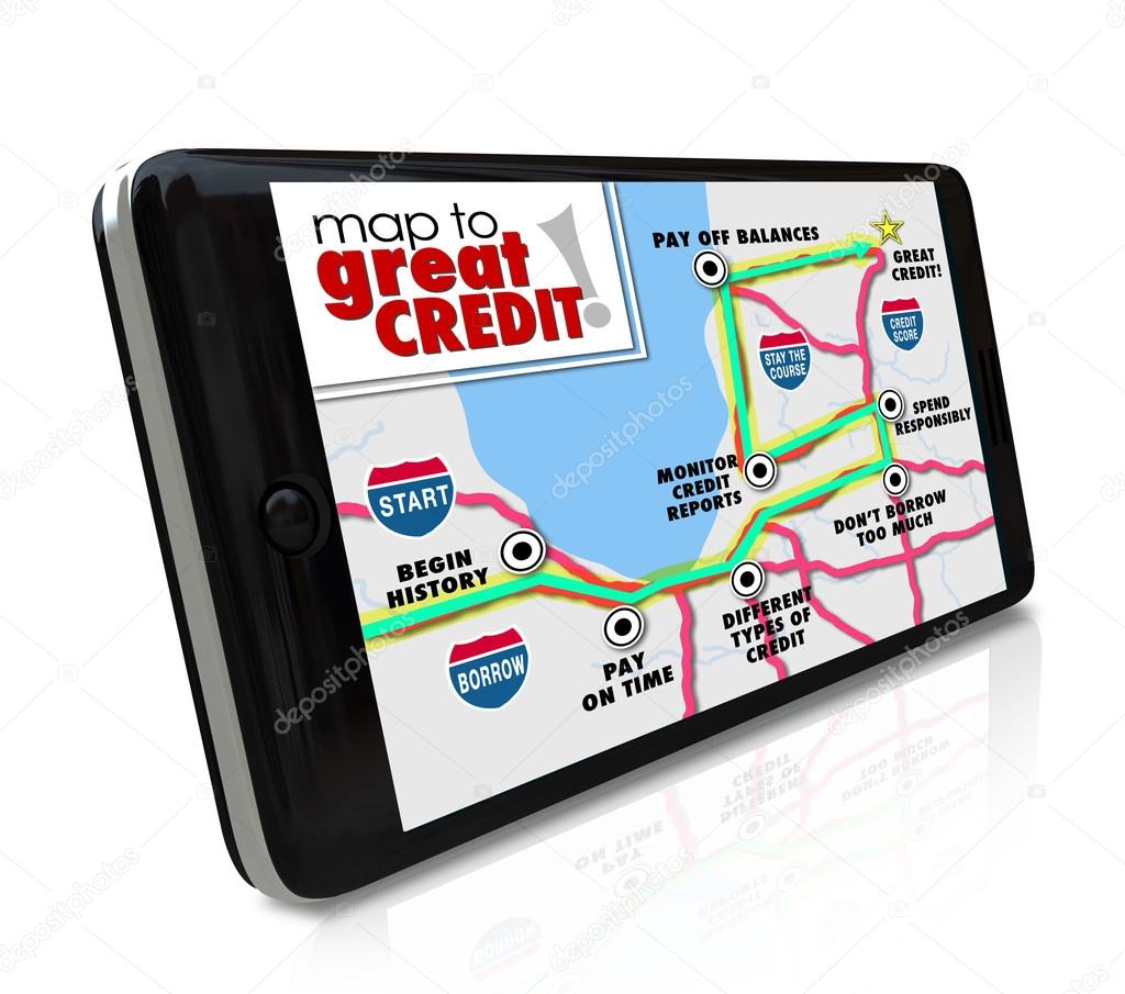 Map to Great Credit words on a smart phone