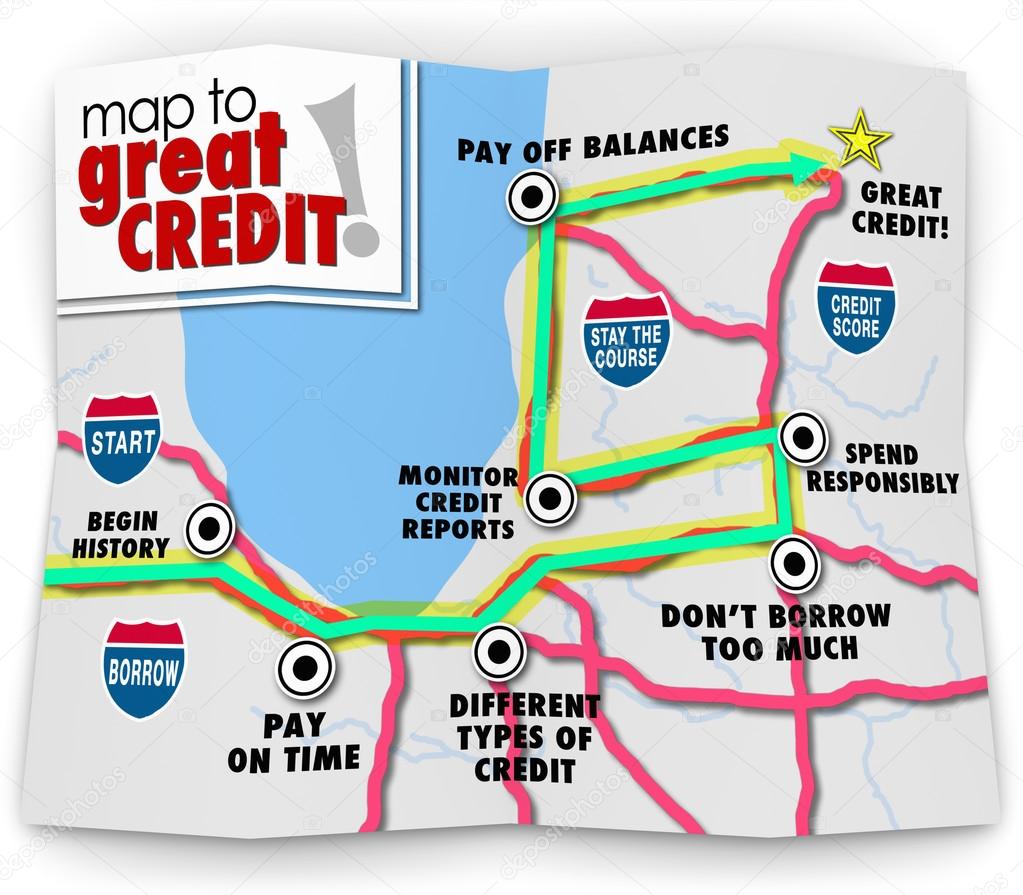 Map to Great Credit words on a road map