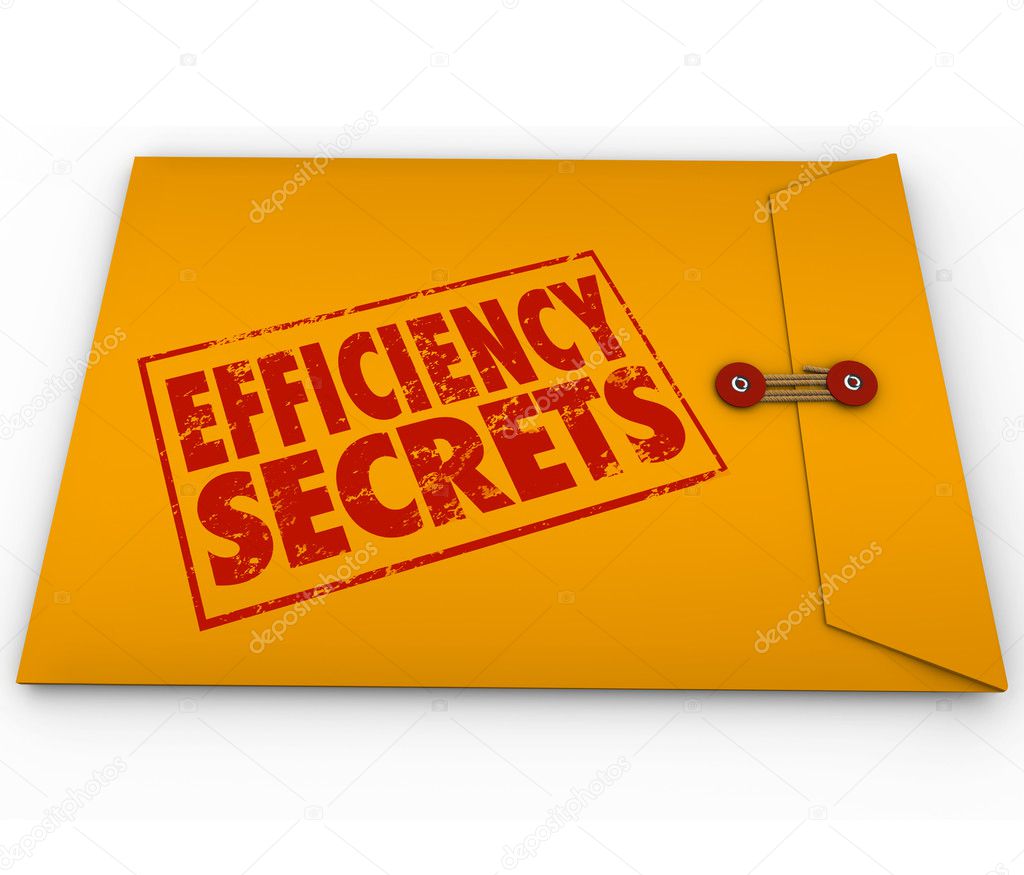 Efficiency Secrets words stamped onto a yellow envelope