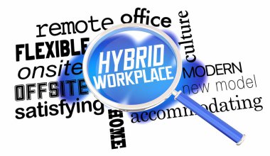 Hybrid Workplace Flexible Remote Satisfying Job Magnifying Glass 3d Animation clipart