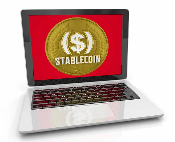 Stablecoin Портативный Компьютер Криптовалюта Торговля Деньгами Иллюстрация — стоковое фото