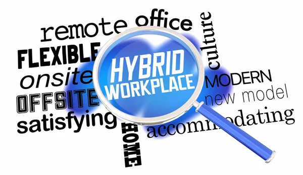 Hybrid Workplace Flexible Remote Satisfying Job Magnifying Glass Animation — ストック写真