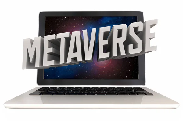 Metaverse Laptop Computer Neues Digitales Online Internet Universum Word Illustration — Stockfoto