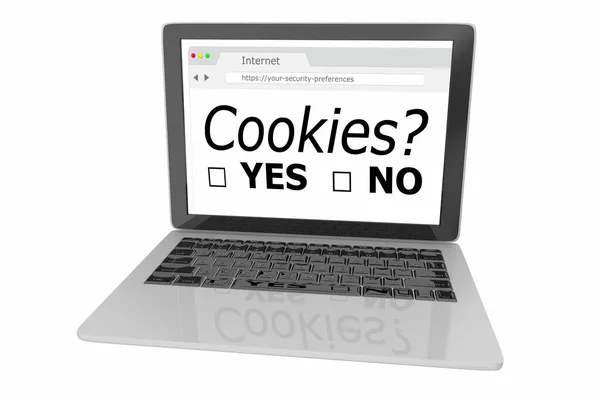 Cookies Sim Não Preferências Permissão Dados Pessoais Computador Portátil Internet — Fotografia de Stock