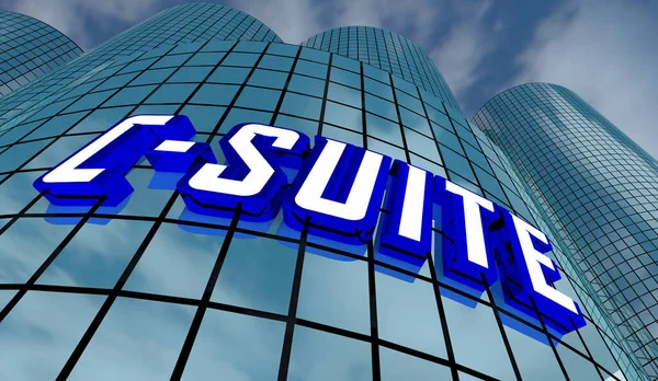 C-Suit Genel Müdürü Skycraper Şirket Binaları Liderleri 3D İllüstrasyon