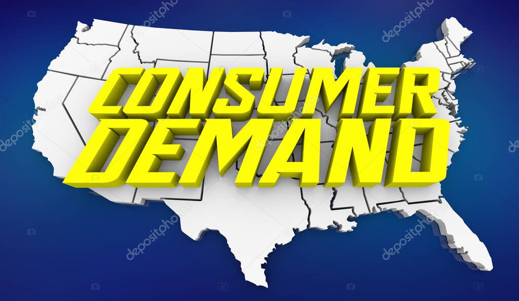 Consumer Demand USA United States America Map US Economy Sales Customer Behavior 3d Illustration