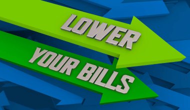Lower Your Bills Reduce Payments Debt Owed Money Arrows Down 3d Illustration clipart