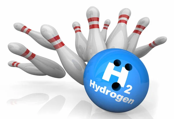 Hydrogen Bowling Ball Strike Success Winner Best Renewable Energy Source — Stock Photo, Image