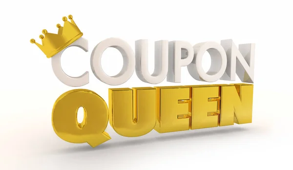 Coupon Queen Bespaar Geld Expert Kroon Woorden Korting Aanbiedingen Illustratie — Stockfoto