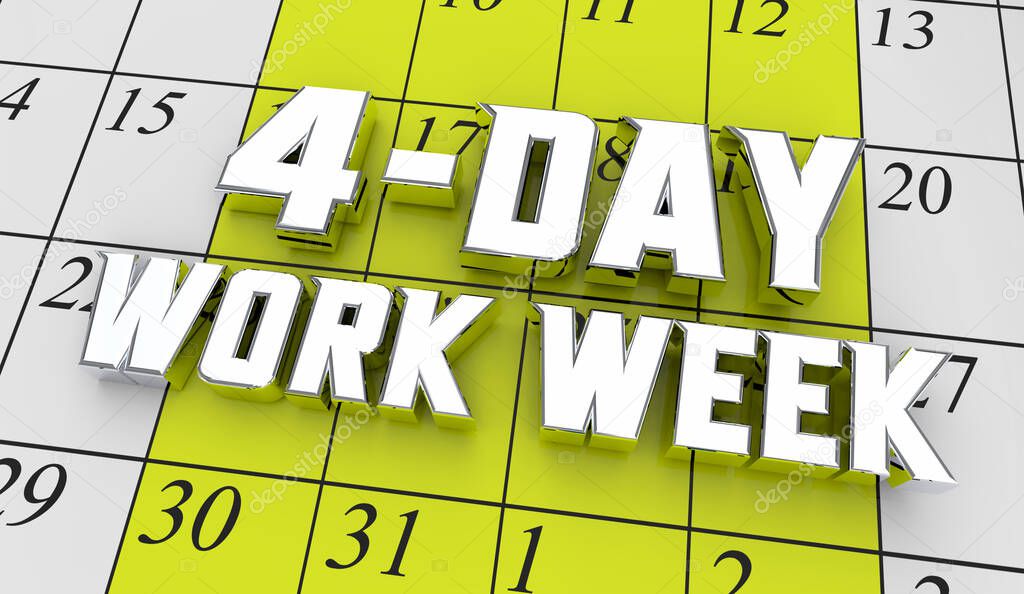 4-Day Work Week Calendar New Employee Shift Schedule 3d Illustration
