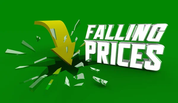 Falling Prices Arrow Dropping Crashing Lower Sale Cost Deal Offer — Photo