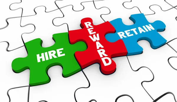 Hire Reward Retain Employees Staff Workers Onboard Training Puzzle Illustration — Stockfoto