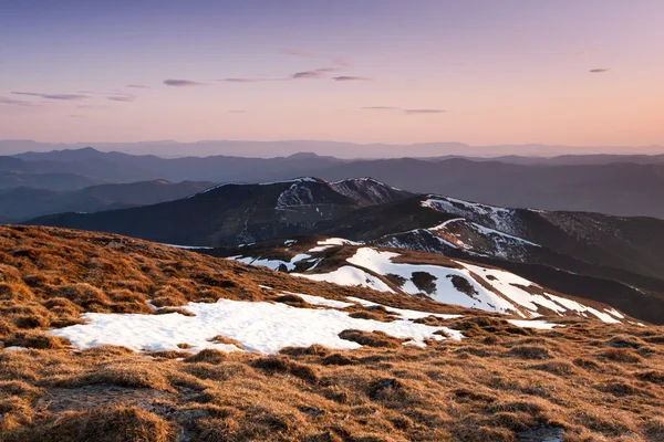 Sunset snow at Carpathian mountains — Stock Photo, Image